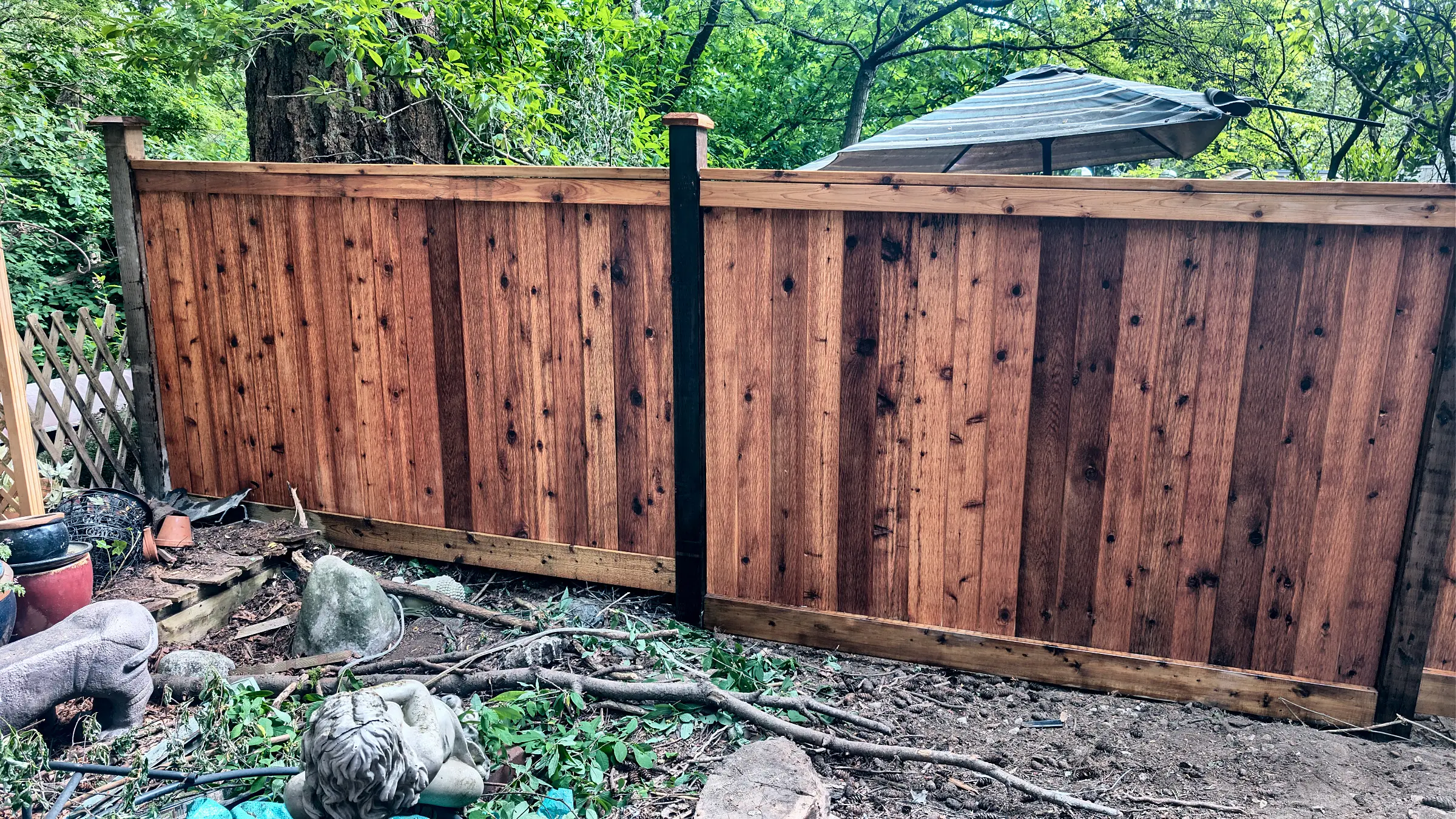 The fence beside the patio
