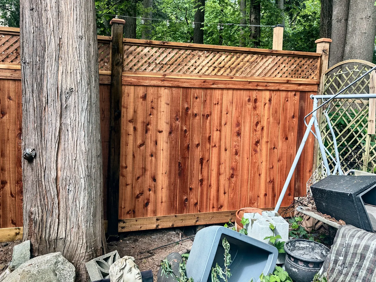 After: Cedar stairs, fence and custom gate, Champlain Heights, Vancouver