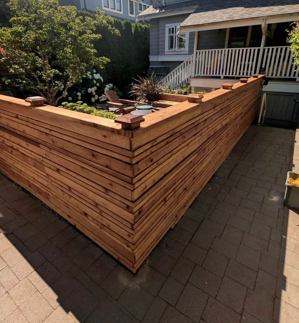 After: Horizontal cedar fence, planters and seating, Kitsilano, Vancouver