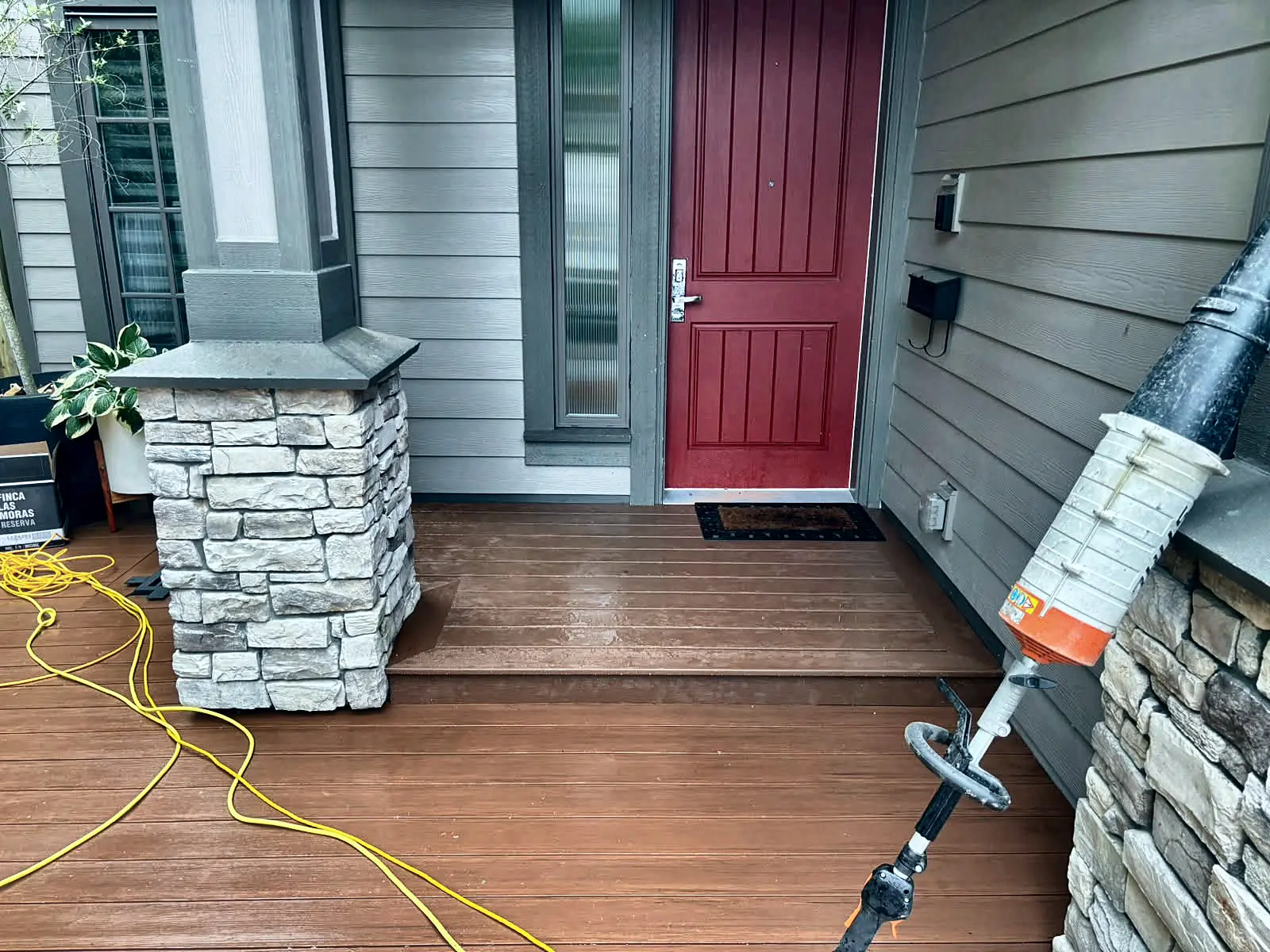 The porch steps and landing