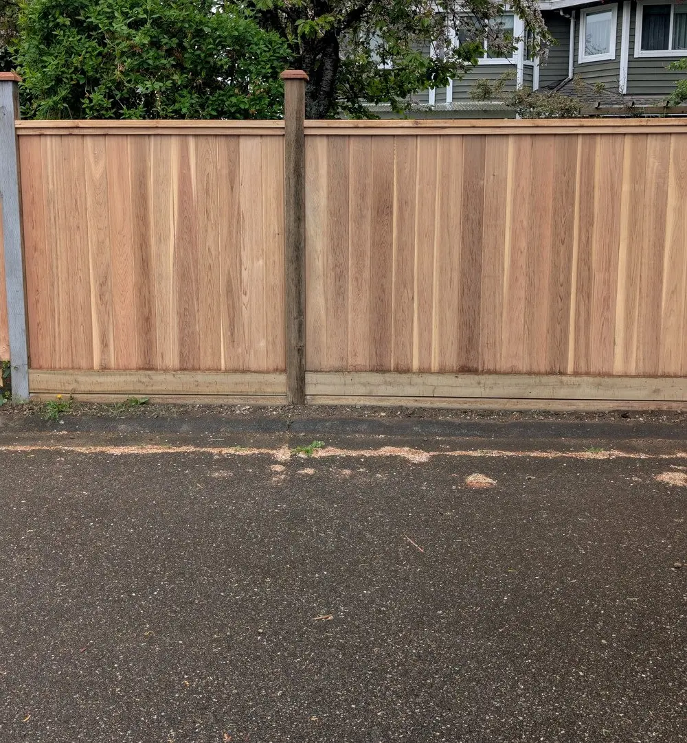 After: Three-panel cedar driveway gate and privacy fence, Surrey